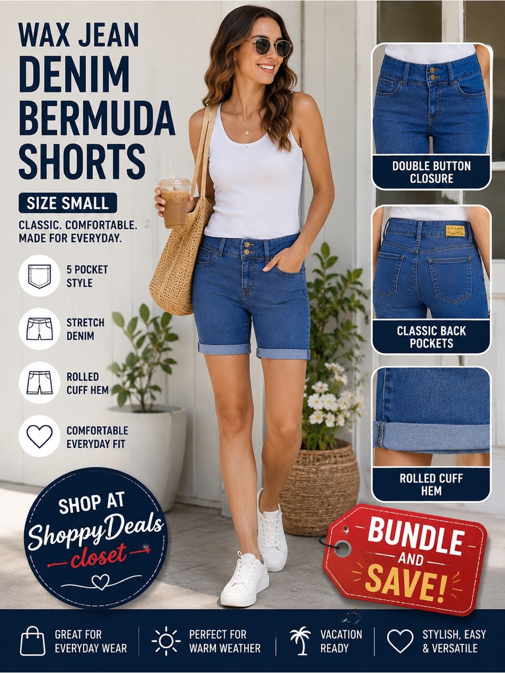 Wax Jean Denim Bermuda Shorts Size Small